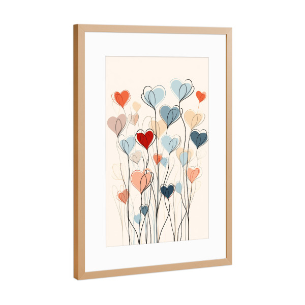 Poster mit Rahmen Kupfer "Blaue und rote Blüten" artboxONE - Floral,Abstrakt,Liebe