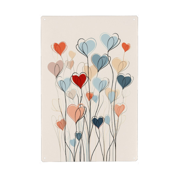 Holzbild "Blaue und rote Blüten" artboxONE - Floral,Abstrakt,Liebe