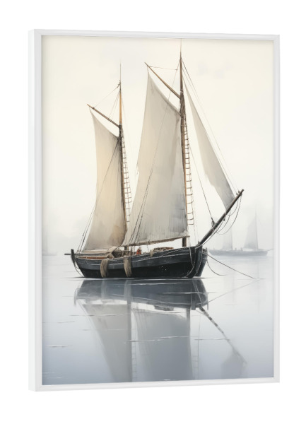 Poster mit weißem Rahmen "Graues Segelbootgemälde" artboxONE - Reise / Strand und Meer
