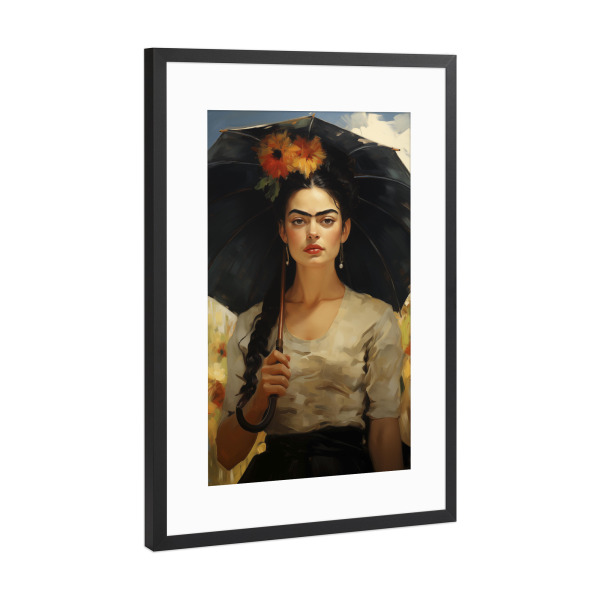 Poster mit Rahmen Schwarz (Metallic) "Frida Kahlo Monet" artboxONE - Menschen