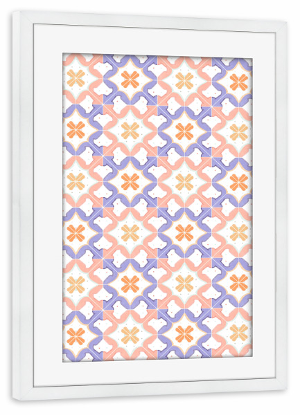 Poster mit Rahmen weiß "Klassische Küchenfliesen" artboxONE - Abstrakt,Geometrie - Muster,Fliesen,Alter stil,Tapete,Küchendekor,Pastell,Nostalgie