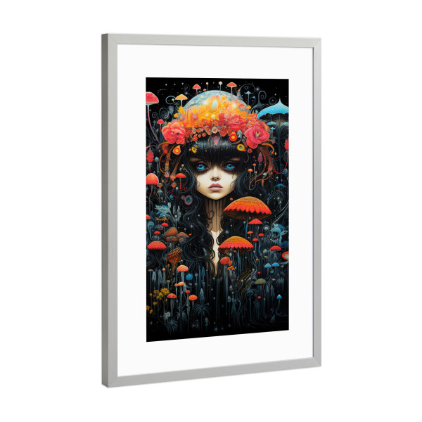 Poster mit Rahmen Silber "Psytrance Pilze" artboxONE - Comic