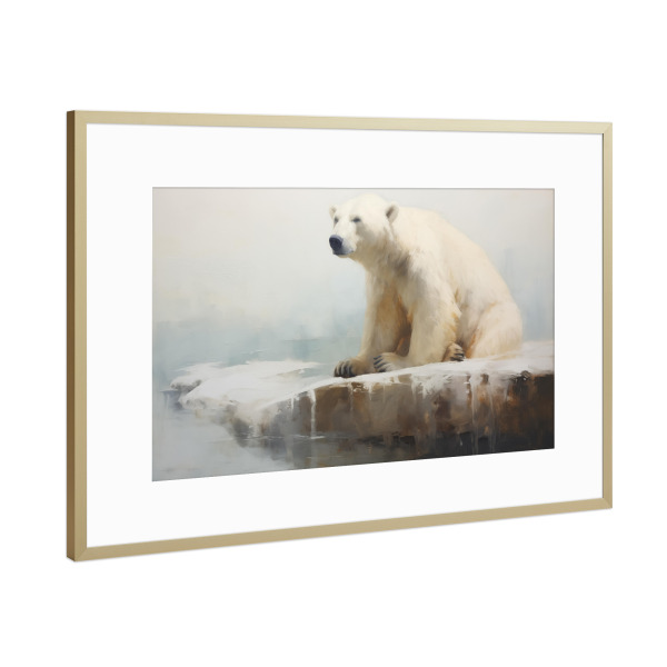 Poster mit Rahmen Gold "Sitzender Eisbär" artboxONE - Natur,Tiere - Tier,Kunst,Bär,Leinwand,Impressionistisch,Natur,öl,Malerei,Polar,Weiß,Tierwelt