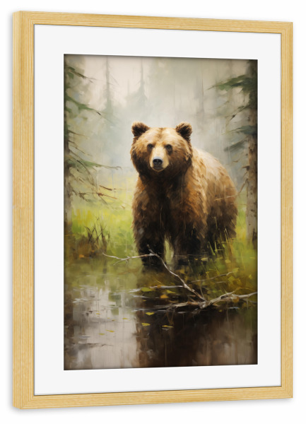 Poster mit Rahmen kiefer "Grizzlybär" artboxONE - Natur,Tiere - Tier,Kunst,Bär,Leinwand,Wald,Grizzly,Impressionistisch,Natur,öl,Gemälde,Tierwelt