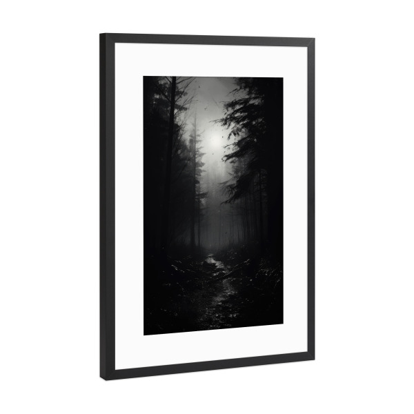 Poster mit Rahmen Schwarz (Metallic) "Schwarzweißer Wald" artboxONE - Natur,Reise,Schwarzweiß