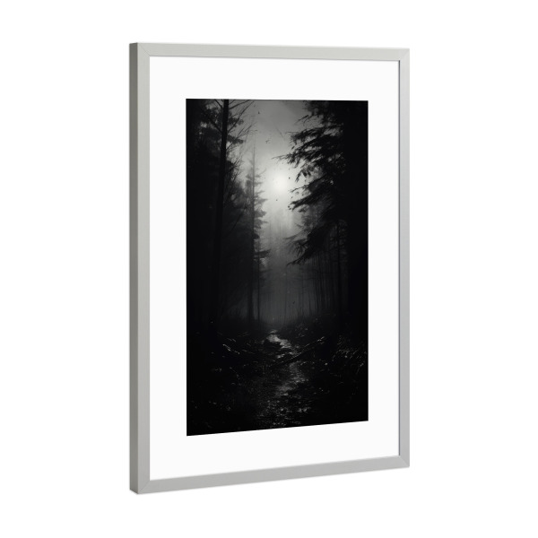 Poster mit Rahmen Silber "Schwarzweißer Wald" artboxONE - Natur,Reise,Schwarzweiß