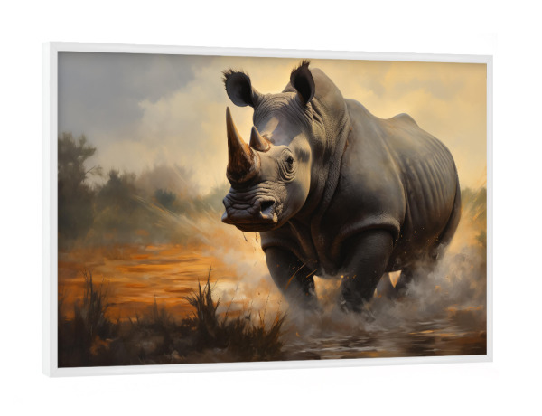 Poster mit weißem Rahmen "Großes Nashorn in einem Sumpf" artboxONE - Natur,Tiere