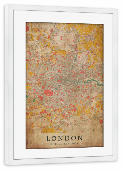 Poster mit Rahmen weiß "VIntage City Plan London" artboxONE - Städte / London,Kartografie