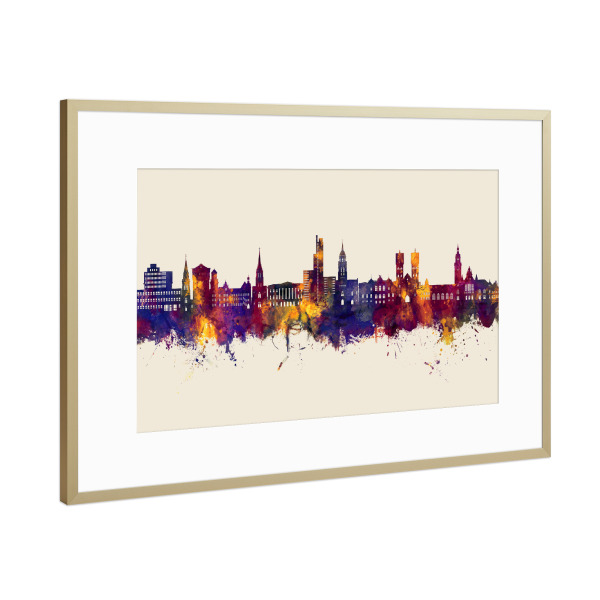 Poster mit Rahmen Gold "Krefeld Deutschland Skyline Herbst" artboxONE - Städte - Krefeld,Deutschland,Skyline,Stadtbild,Stadtbild,Aquarell,Gemälde