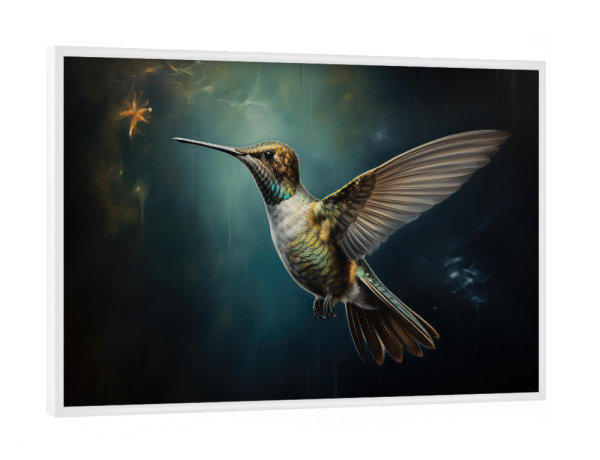 Poster mit weißem Rahmen "Fliegender Kolibri" artboxONE - Natur,Tiere