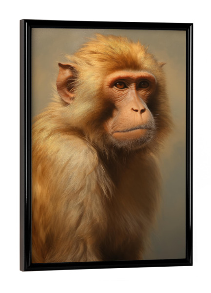 Poster mit schwarzem Rahmen "Berberaffen" artboxONE - Natur,Tiere - Tier,Affe,Kunst,Berberaffe,Leinwand,Makaken,Säugetier,Affe,öl,Gemälde,Porträt