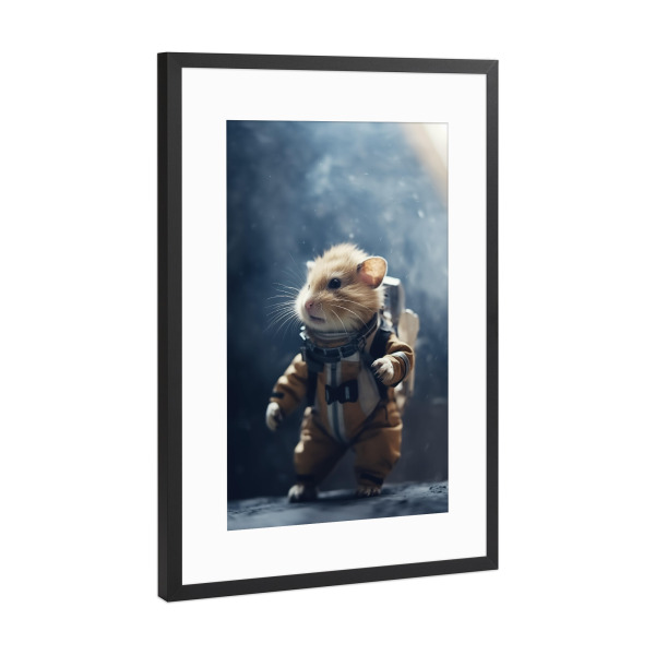 Poster mit Rahmen Schwarz (Metallic) "Weltraumhamster" artboxONE - Tiere,Lustig - Tier,Astronaut,Niedlich,Lustig,Galaxie,Hamster,Helm,Nacht,Raumanzug