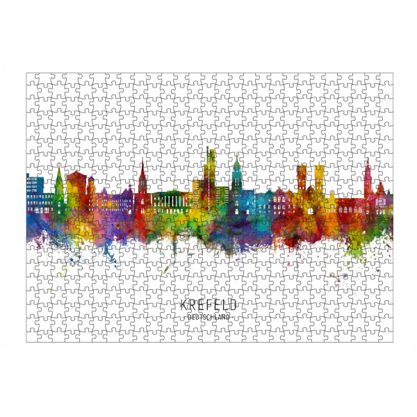 Puzzle Ravensburger "Krefeld Deutschland Skyline txt" artboxONE - Städte - Krefeld,Deutschland,Skyline,Stadtbild,Stadtbild,Aquarell,Gemälde