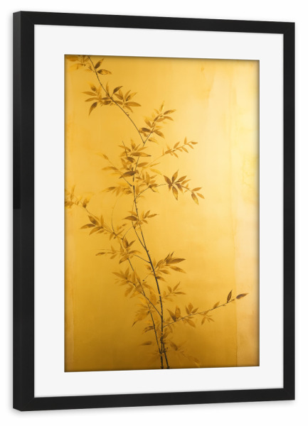 Poster mit Rahmen schwarz "Goldener Bambus" artboxONE - Floral - Hintergrund,Bambus,Ruhe,Zart,Zeichnung,Golden,Minimal,Entspannen,Gelb