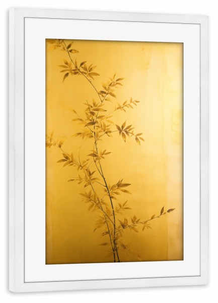 Poster mit Rahmen weiß "Goldener Bambus" artboxONE - Floral - Hintergrund,Bambus,Ruhe,Zart,Zeichnung,Golden,Minimal,Entspannen,Gelb