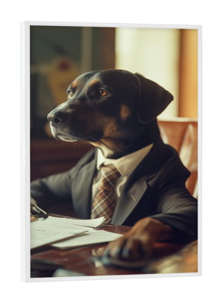 Poster mit weißem Rahmen "Business-Labrador" artboxONE - Tiere,Lustig - Anthropomorphismus,Geschäft,Niedlich,Hund,Lustig,Labrador,Büro,Anzug,Krawatte