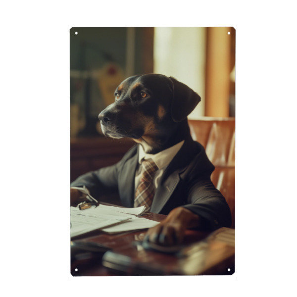 Holzbild "Business-Labrador" artboxONE - Tiere,Lustig - Anthropomorphismus,Geschäft,Niedlich,Hund,Lustig,Labrador,Büro,Anzug,Krawatte
