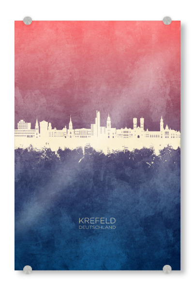 Acrylglasbild "Krefeld Skyline BlueRose" artboxONE - Städte - Krefeld,Deutschland,Skyline,Stadtbild,Aquarell,Gemälde