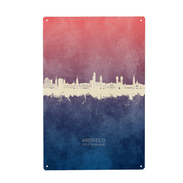 Holzbild "Krefeld Skyline BlueRose" artboxONE - Städte - Krefeld,Deutschland,Skyline,Stadtbild,Aquarell,Gemälde