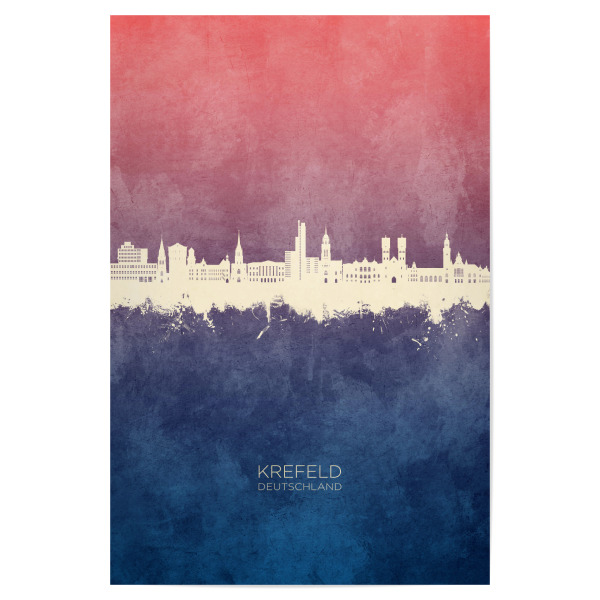 Poster "Krefeld Skyline BlueRose" artboxONE - Städte - Krefeld,Deutschland,Skyline,Stadtbild,Aquarell,Gemälde