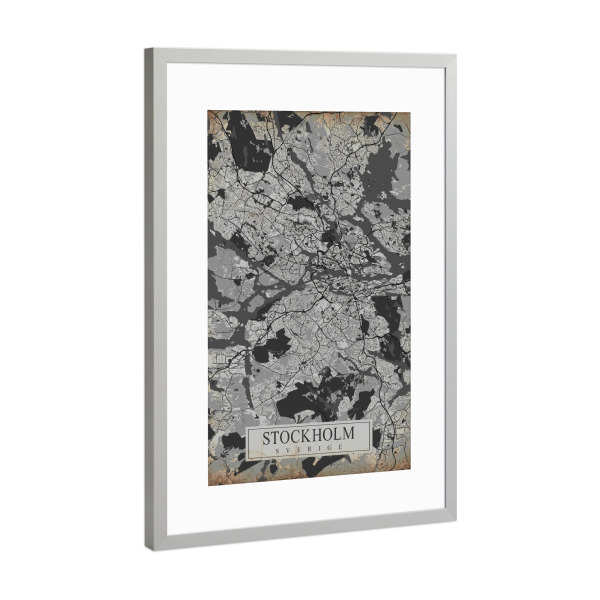 Poster mit Rahmen Silber "Vintage Stadt Stockholm" artboxONE - Städte / Stockholm,Kartografie