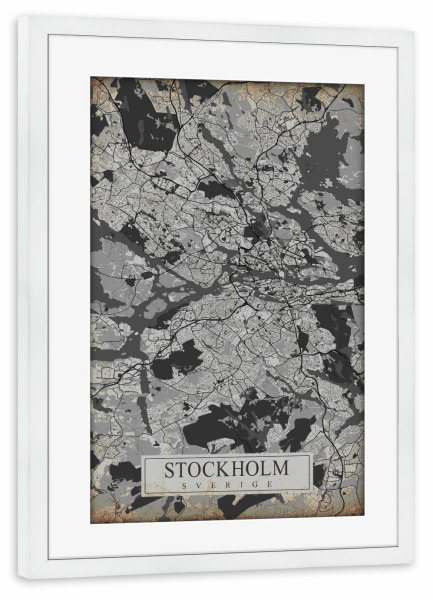Poster mit Rahmen weiß "Vintage Stadt Stockholm" artboxONE - Städte / Stockholm,Kartografie