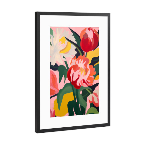 Poster mit Rahmen Schwarz (Metallic) "Buntes Blumenmuster" artboxONE - Natur,Floral,Abstrakt