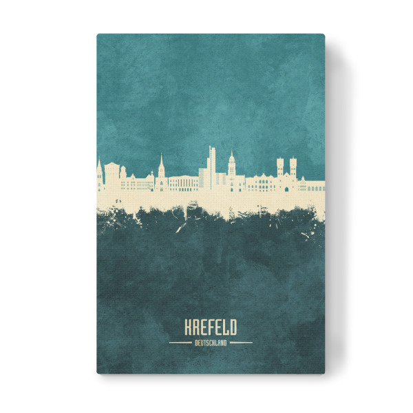 Leinwandbild "Krefeld Skyline Türkis" artboxONE - Städte - Krefeld,Deutschland,Skyline,Stadtbild,Stadtbild,Aquarell,Gemälde