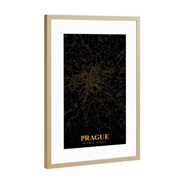 Poster mit Rahmen Gold "CityMap von Prag" artboxONE - Städte / Prag,Kartografie