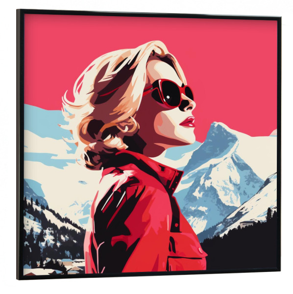 Poster mit schwarzem Rahmen 30x30 cm "ROSA BERGHIMMEL" artboxONE - Natur,Reise,Menschen - Popart,Poptonicart,Frau,Rosa,Berge,Aussicht,Schwarz