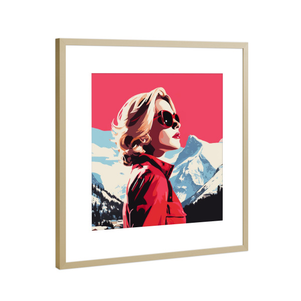 Poster mit Rahmen Gold "ROSA BERGHIMMEL" artboxONE - Natur,Reise,Menschen - Popart,Poptonicart,Frau,Rosa,Berge,Aussicht,Schwarz