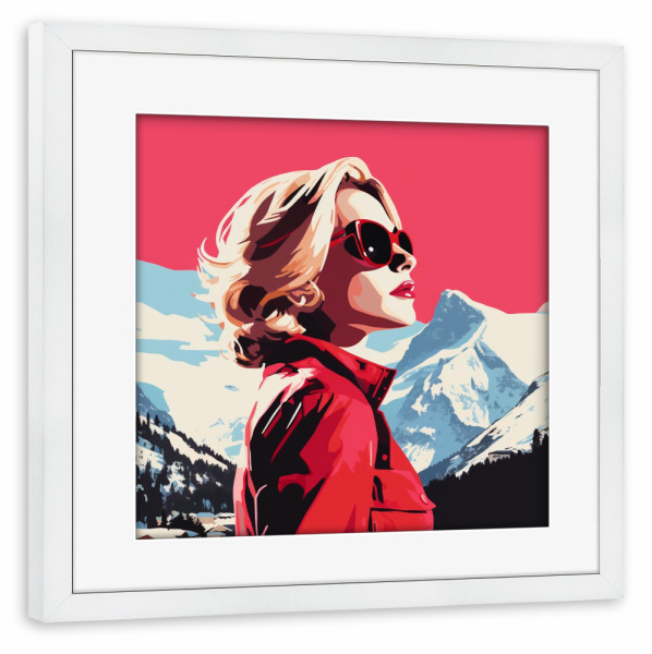Poster mit Rahmen weiß "ROSA BERGHIMMEL" artboxONE - Natur,Reise,Menschen - Popart,Poptonicart,Frau,Rosa,Berge,Aussicht,Schwarz