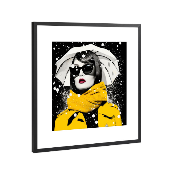 Poster mit Rahmen Schwarz (Metallic) "SCHNEEFLOCKEN POPART FRAU" artboxONE - Menschen,Für Mama - Pop-art,Frau,Regenschirm,Regen