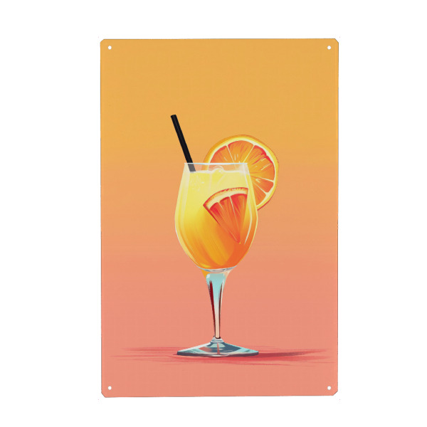 Metall Poster "Sommercocktail" artboxONE - Essen & Trinken / Alkohol - Kunst,Cocktail,Getränk,Glas,Orange,Malerei,Rose,Sommer - Blechschild