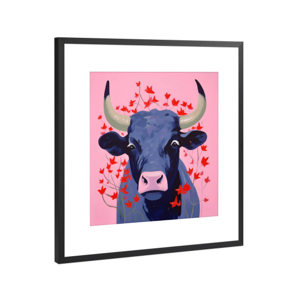 Poster mit Rahmen Schwarz (Metallic) "Niedliche Kuh" artboxONE - Natur,Floral,Tiere