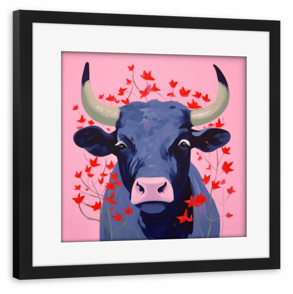 Poster mit Rahmen schwarz "Niedliche Kuh" artboxONE - Natur,Floral,Tiere