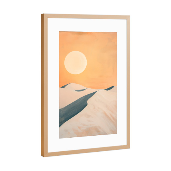 Poster mit Rahmen Kupfer "Gemälde der Wüstensonne" artboxONE - Natur,Reise,Abstrakt - Beige,Wüste,Dünen,Orange,Farbe,Malerei,Sahara,Sand,Sonne,Gelb