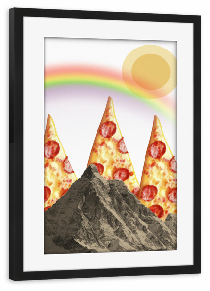 Poster mit Rahmen schwarz "The pizza mountain" artboxONE - Abstrakt,Lustig