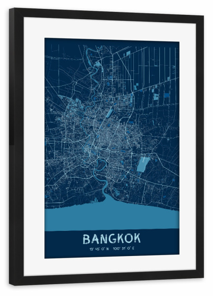 Poster mit Rahmen schwarz "Stadtplan Bangkok" artboxONE - Städte / Weitere,Kartografie