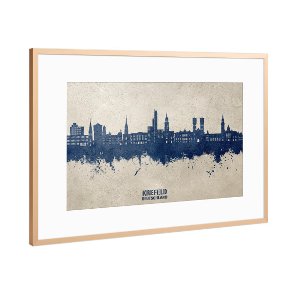 Poster mit Rahmen Kupfer "Krefeld - Skyline PaintBlue" artboxONE - Städte - Krefeld,Deutschland,Skyline,Stadtbild,Aquarell,Gemälde