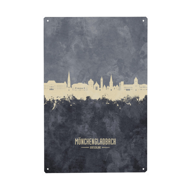 Holzbild "Mönchengladbach Skyline Grau" artboxONE - Städte - Mönchengladbach,Deutschland,Deutschland,Skyline,Stadtbild,Aquarell,Malerei