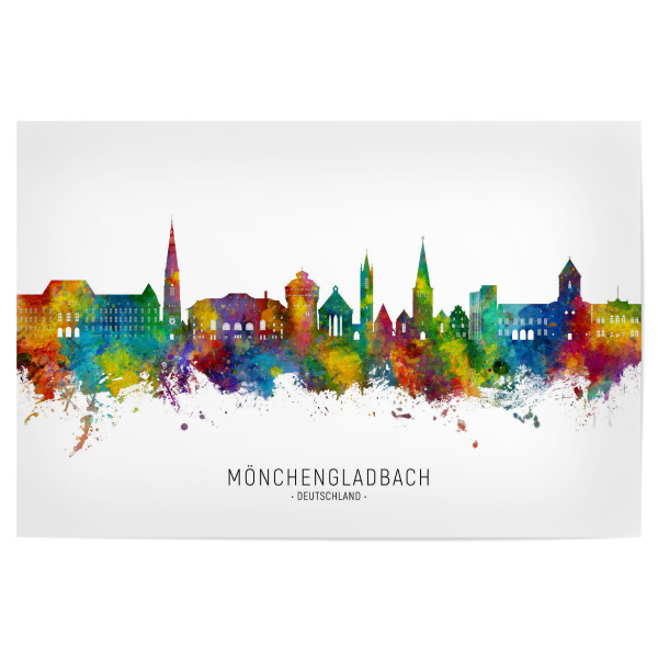 Poster 30x20 cm "Mönchengladbach Skyline txt" artboxONE - Städte - Mönchengladbach,Stadtbild,Stadtbild,Aquarell,Malerei,Deutschland,Skyline
