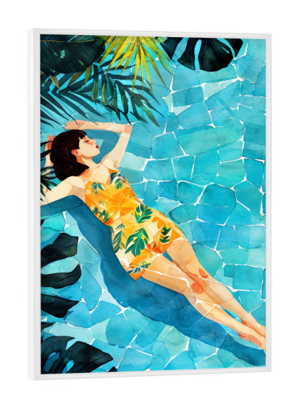 Poster mit weißem Rahmen "Entspannen Sie sich am Pool" artboxONE - Natur,Menschen - Frau,Mädchen,Dame,Aquarell,Stillleben,Schwimmen