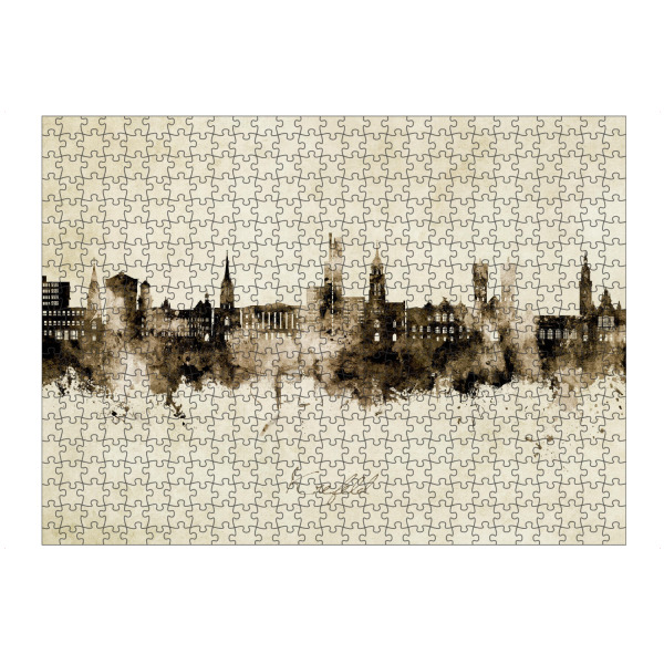 Puzzle Ravensburger "Krefeld Deutschland Skyline Sepia" artboxONE - Städte - Krefeld,Deutschland,Skyline,Stadtbild,Aquarell,Gemälde - Bild krefeld