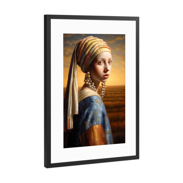 Poster mit Rahmen Schwarz (Metallic) "Mädchen mit Perlenohrringe" artboxONE - Natur,Abstrakt,Menschen