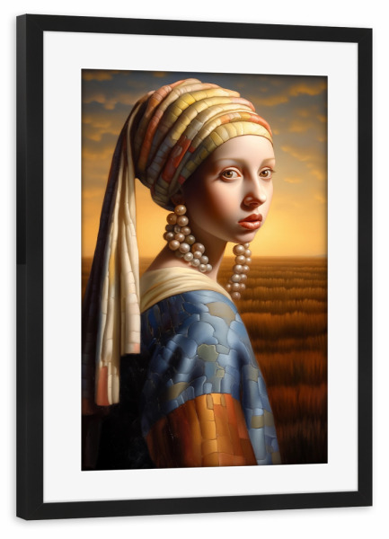 Poster mit Rahmen schwarz "Mädchen mit Perlenohrringe" artboxONE - Natur,Abstrakt,Menschen