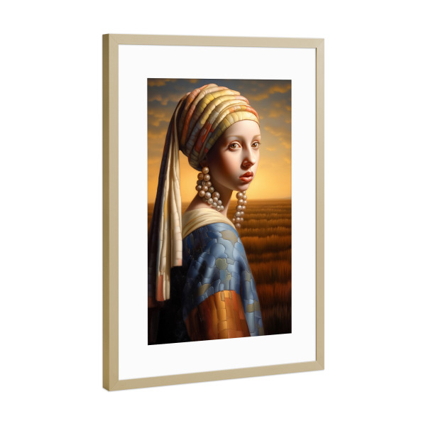 Poster mit Rahmen Gold "Mädchen mit Perlenohrringe" artboxONE - Natur,Abstrakt,Menschen