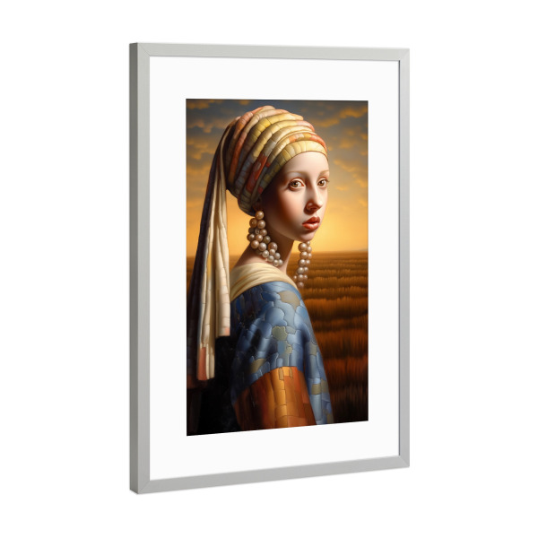 Poster mit Rahmen Silber "Mädchen mit Perlenohrringe" artboxONE - Natur,Abstrakt,Menschen