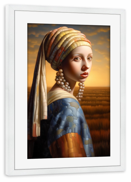 Poster mit Rahmen weiß "Mädchen mit Perlenohrringe" artboxONE - Natur,Abstrakt,Menschen