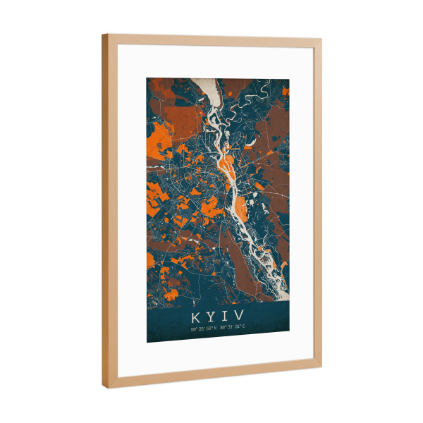 Poster mit Rahmen Kupfer "Kiew Vintage Stadtplan" artboxONE - Städte / Weitere,Kartografie